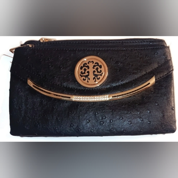 Accessories International Handbags - Women's Ostrich Crossbody/Wristlet Bag, Black